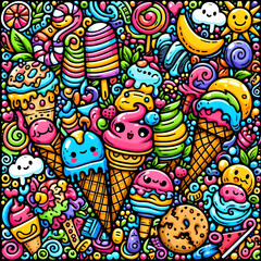 Obraz premium Sweet Treats Galore: Colorful Ice Cream Doodle Art