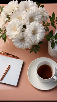 cup of coffee with flower on the tabble