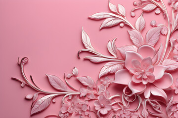 Pink Card for Wedding Birthday Invitation or Valentine Love letter text Frame Background with Flower Ornament Deco for Woman Feminin Cute Party Celebration Border Art Craft Hobby light pastel color