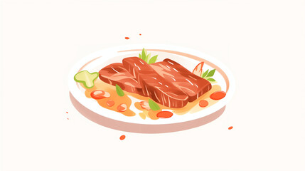 Beef in teriyaki sauce water color, cartoon, hand drawing, animation 3D, vibrant, minimalist style. ai generated.