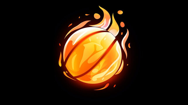 Basketball ball glowing on fire water color, cartoon, hand drawing, animation 3D, vibrant, minimalist style. ai generated.