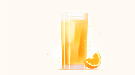 A glass of orange juice on an orange background water color, cartoon, hand drawing, animation 3D, vibrant, minimalist style. ai generated.