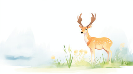 A close-up of a sika deer on a meadow in the wild water color, cartoon, hand drawing, animation 3D, vibrant, minimalist style. ai generated.