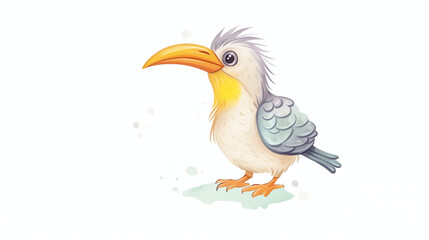 A yellow-billed hornbill chick is a reminder of the beauty and wonder of nature. water color, cartoon, hand drawing, animation 3D, vibrant, minimalist style. ai generated.