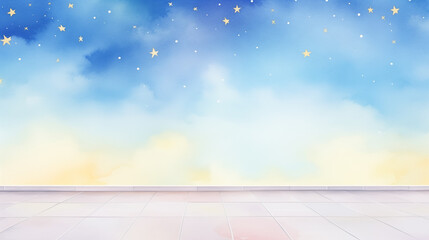 An empty concrete floor on a rooftop bathed in the soft light of the moon and stars water color, cartoon, hand drawing, animation 3D, vibrant, minimalist style. ai generated.