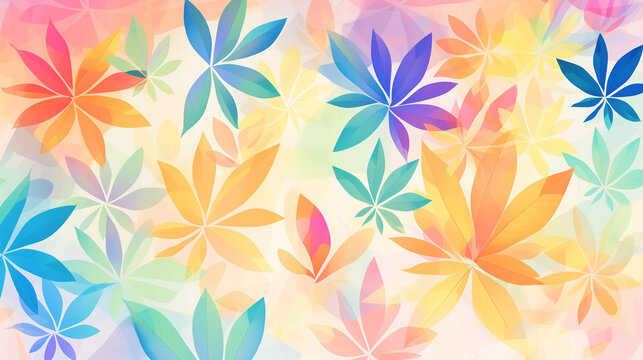A funky, abstract kaleidoscopic glitch cannabis/marijuana background water color, cartoon, hand drawing, animation 3D, vibrant, minimalist style. ai generated. © Tanakirt