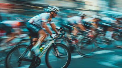 Cycling, cycling sports competitions, in the style of a blurred frame, photos at speed with blurred athletes