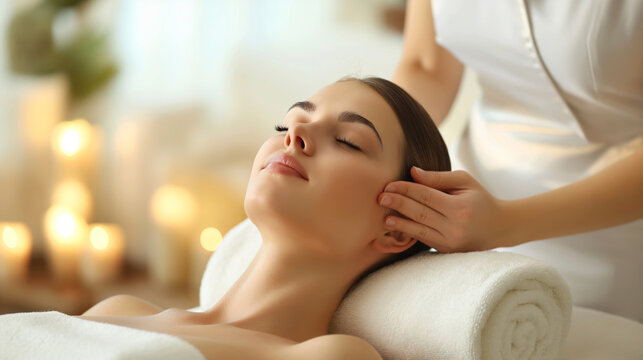 A woman enjoys a relaxing facial massage at a spa to rejuvenate her skin and promote wellness.