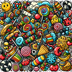 Sweet Treats Galore: Colorful Doodle art of candies