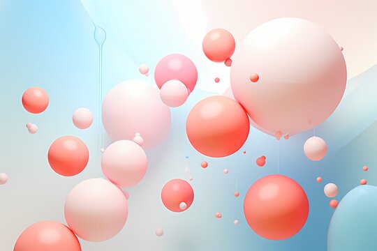 Soft pastel spheres floating in an abstract background with geometric precision and gentle gradients.