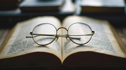 Simple shot of a pair of reading glasses on an open book.