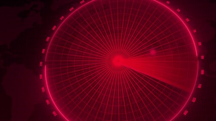 Motion graphic of red color sonar radar screen searching an object with line digital technology background - Powered by Adobe