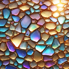 Colorful Rainbow Gemstone Gem Pattern Tile Texture Background of Fantasy Jewelry Luxury Glass with Light Effect for Cartoon Children Girl Decoration Hobby Craft Abstract Geometric Window Design Style