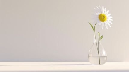 Single daisy in a vase against a plain white background.