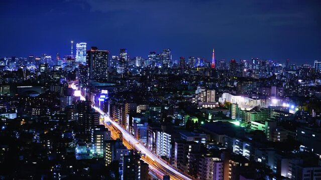 Tokyo Timelapse - Night view of Cityscape towards Shibuya and Minato Ward Area seen from Sangenjaya Setagaya