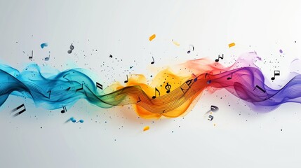 Black musical notes elegantly connected by five curved lines on a white background. Create simple, minimalist designs with plenty of space for inserting text.