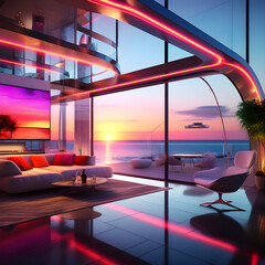 Futuristic Modern House with vibrant sky color ideas 