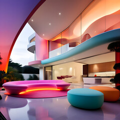 Futuristic Modern House with vibrant sky color ideas 