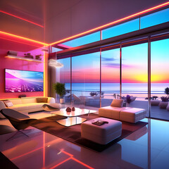 Futuristic Modern House with vibrant sky color ideas 