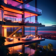 Futuristic Modern House with vibrant sky color ideas 