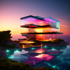 Futuristic Modern House with vibrant sky color ideas 