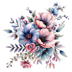 Watercolor Floral Gothic Arrangement Isolated on a Transparent Background, png