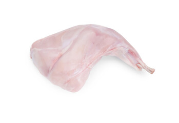 Fresh raw rabbit leg isolated on white, top view