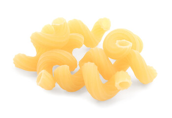 Raw cavatappi pasta isolated on white. Italian cuisine