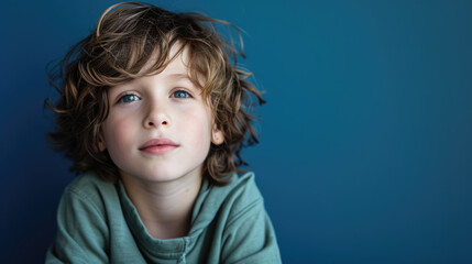 Portrait of a Young boy on blue studio background