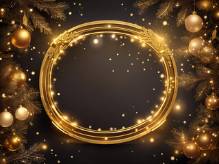 Christmas design: realistic gold frame with glowing lights.