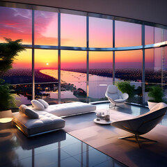 Fototapeta na wymiar Futuristic Modern House with vibrant sky color ideas 