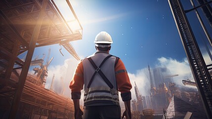 Engineer looking the building construction at the construction site 
