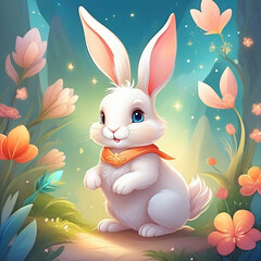 Obraz premium cute cartoon rabbit illustration. easter bunny. easter eggs