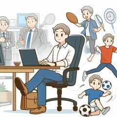 Image of a person in an everyday situation, such as working in an office or playing sports Generative Ia