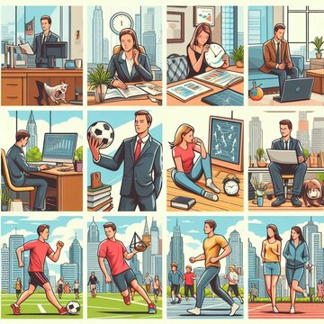 Image of a person in an everyday situation, such as working in an office or playing sports