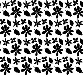 Seamless texture in the form of a pattern of black flowers and leaves on a white background