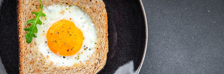 fried egg bread toast scrambled yolk protein delicious breakfast hearty food fresh delicious...