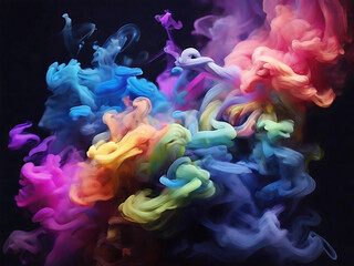 Obraz premium cinematic various rainbow color deep smoke with flutter on black background.