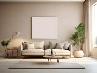 Fototapeta premium Empty room interior background natural light,Interior of modern and minimalist style living room with a copy space, frame mockup on wall for artwork