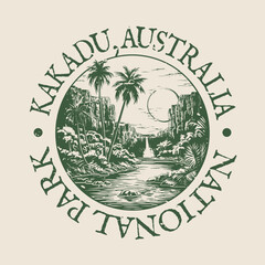 Kakadu, Australia Illustration Clip Art Design Shape. National Park Vintage Icon Vector Stamp.