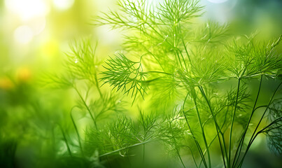 Beautiful fluffy dill plants in the garden. A fine artistic depiction of the beauty of the environment. Soft focus.