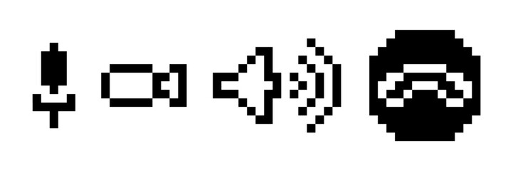Video conference call pixel icon set. Mobile phone answer sign
