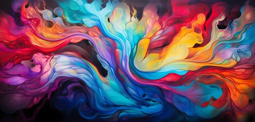 Fototapeta na wymiar Swirls of liquid in a mesmerizing dance of vivid colors, forming an abstract masterpiece that captures the essence of fluid flow