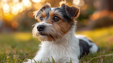 Jack russell terrier sitting on the grass