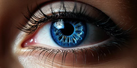 Foto op Plexiglas Close-up of a female eye with long eyelashes and a blue and grey iris © Creative Canvas
