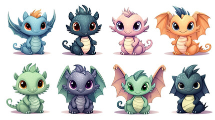 Obraz premium A cute plush dragon, set, isolated