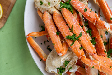 Steamed Crab Legs with Garlic Butter and Parsley Flakes