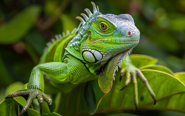 Green iguana close up. Generative AI
