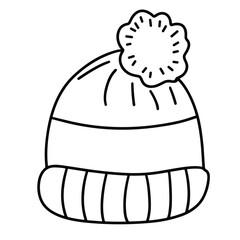 Doodle winter hat isolated on white background. Outline warm hat. Hand drawn vector art.
