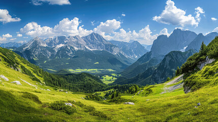 Fototapeta na wymiar An expansive panorama showcasing the stunning beauty of the Alpine region